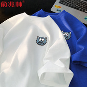 白色短袖t恤男夏美式(夏美式)华夫格半袖衣服，2023青少年夏装男款上衣