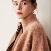 秋冬100%纯羊绒开衫女圆领，纯色宽松百搭长袖，羊绒加厚毛衣外套