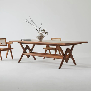 中古侘寂风实木长条桌原木大板桌设计师办公桌极会议桌个性书桌