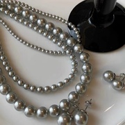施家银灰色正圆珍珠毛衣链2023年潮项链女小众设计款锁骨颈链