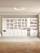 定制白色书柜现代简约防尘带玻璃门展示柜家用客厅整墙法式奶油风