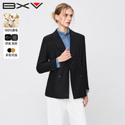 bxv黑色小个子长袖西服女2024春简约百搭双排扣短款西装外套