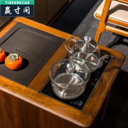速发轻奢实木功夫茶桌椅组合新中式茶台办公室定制大理石岩板茶桌