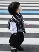男童春季套装2024中小童条纹马甲，上衣帅气时髦洋气卫衣三件套