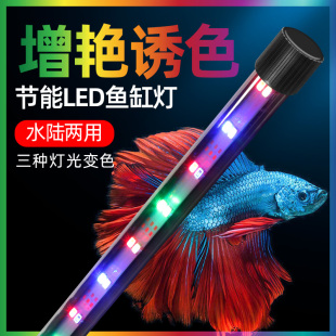 鱼缸灯led防水超亮三色，全光谱增艳灯小型水族箱照明灯赏鱼灯吸盘