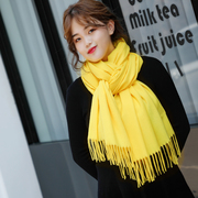 黄色围巾女冬季韩版百搭毛线加厚披肩，围脖定制logo简约仿羊绒情侣