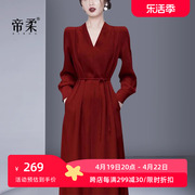 轻奢高级感礼服连衣裙，2024春季法式复古气质，中长裙女红色长袖