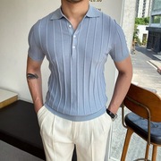 2024夏季欧美男士纯色针织衫薄款短袖商务polo衫Men T-Shirt