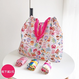 可爱卡通购物袋轻便携折叠环保布包大容量，手提单肩束口超市旅行