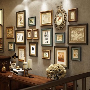 直供欧式奢华复古实木照片墙挂墙，美式相框墙客厅沙发背景墙创意壁