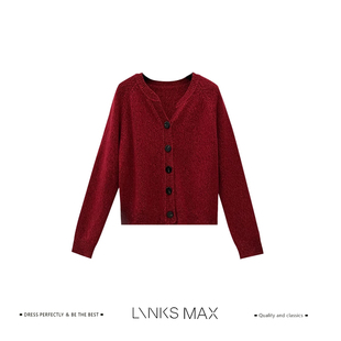 花花LINKS MAX慵懒氛围Ruby红针织开衫套头衫42490
