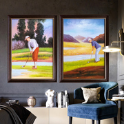 手绘运动休闲挂画室内过道玄关有框，小幅高尔夫球装饰画卫生间油画