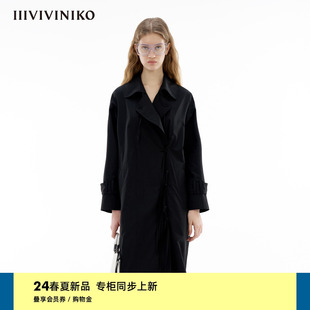 iiiviviniko2024春季时髦落肩h型系带风衣外套女m410908117c