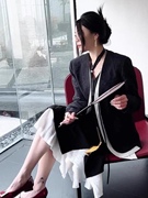 新中式假两件外套女24春装简约国风复古暗纹提花，拼接v领绑带西装