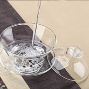 加厚盖碗茶具玻璃家用大号单个敬茶日式耐热纯色