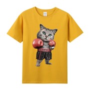春夏t恤短袖男装，纯棉圆领半袖修身喵星人可爱猫咪拳击手印花