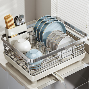 帅仕304不锈钢碗碟收纳架厨房，置物架单层沥水，篮碗架放碗盘沥水架