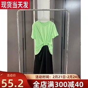 mona绿白黑色法式高品质小众，t恤拼接假两件连衣裙子女夏季2023