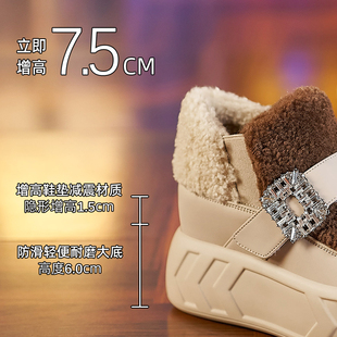 香港毛毛鞋女2023冬加绒加厚雪地棉鞋松糕厚底内增高休闲板鞋