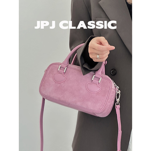 jpjclassic磨砂牛皮波士顿包女复古风，单肩斜挎包手提保龄球包