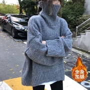 加绒可选冬季保暖加厚高领毛衣女(毛，衣女)韩版中长款大板宽松慵懒风外套