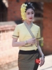 西双版纳傣族女装短袖上衣系带筒裙两件套简约气质泼水节民族服装