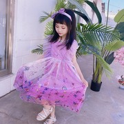 紫色公主裙闪亮雪纺纱夏季连衣裙儿童，长裙原创设计女童装