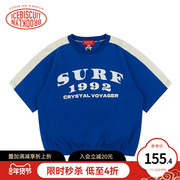ICEBISCUIT儿童短袖男女童字母1992印花2023夏季纯棉蓝色T恤美式
