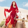 云南丽江民族风大红色连衣裙子，夏季草原沙漠，旅游度假拍照长裙超仙