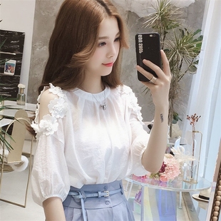 蕾丝雪纺衫女短袖2023年夏季韩版宽松时尚，洋气t恤镂空上衣潮
