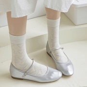 白色镂空袜子女夏季薄款ins透气网眼长袜日系jk甜美少女堆堆棉袜