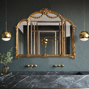 法式复古雕花三面折叠化妆镜美式卫生间挂墙浴室镜欧式家用梳妆镜