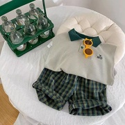 男童夏季无袖polo套装，2024儿童韩版背心，短裤两件套小中童夏装