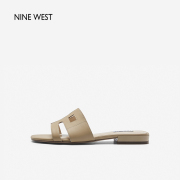 Nine West/玖熙复古低跟拖鞋女外穿夏季真皮露趾百搭休闲凉鞋