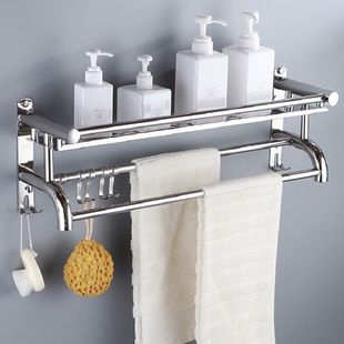 浴室置物架不锈钢毛巾架，洗手间墙上卫生间壁挂收纳免打孔置物架