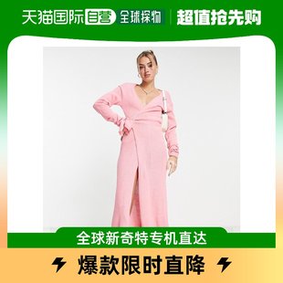 香港直邮潮奢glamorous女士，裹式腰带中长糖果，色粉色套头连衣裙