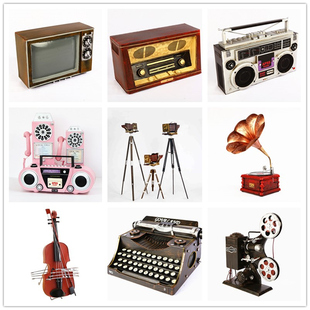 复古风扇老式收音机放映机摄影机缝纫机电视机打字机模型道具摆件