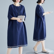 夏季2023韩版时尚宽松大码女装，棉麻流苏连衣裙，显瘦a字长裙子