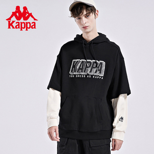 kappa卡帕outlets针织套头帽衫男假两件运动卫衣，字母休闲长袖外套