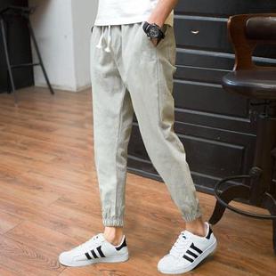 束脚九分休闲9分8夏季百搭高中学生薄款紧小腿粗潮流韩版男裤。
