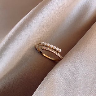 珍珠戒指女时尚个性食指指环ins潮网红冷淡风日系轻奢时尚素圈