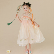 女童汉服夏装薄款中国风古装连衣裙花苞蓬蓬裙古风花朵刺绣儿童裙