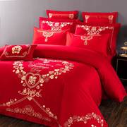 结婚大红色四件套100全棉纯棉喜字喜被床上用品六件套喜庆