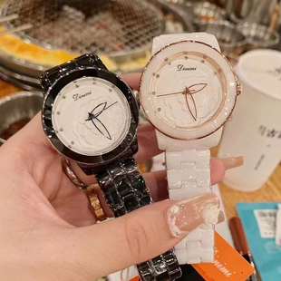 黑色白色全陶瓷手表，女士大表盘，2023年奢华高级版简约女表