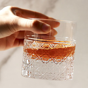 日式江户切子八角笼目纹威士忌杯水晶玻璃酒杯重底手工雕刻酒具