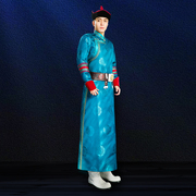 男士蒙古袍高端时尚民族婚礼舞蹈演M出蓝色长袍礼服饰私