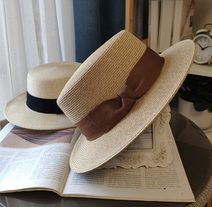 春夏法式设计平顶，平沿帽日系防晒遮阳礼帽复古出游度假草帽