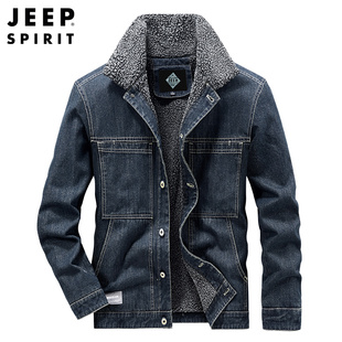 jeep吉普秋冬季男士时尚，加绒加厚保暖牛仔棉服，夹克衫男装棉衣外套