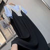 森系韩版圆领短袖雪纺，衫黑色减龄连衣裙