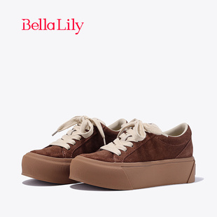 bellalily2024春季美式真皮，板鞋女小个子休闲鞋潮流松糕鞋子